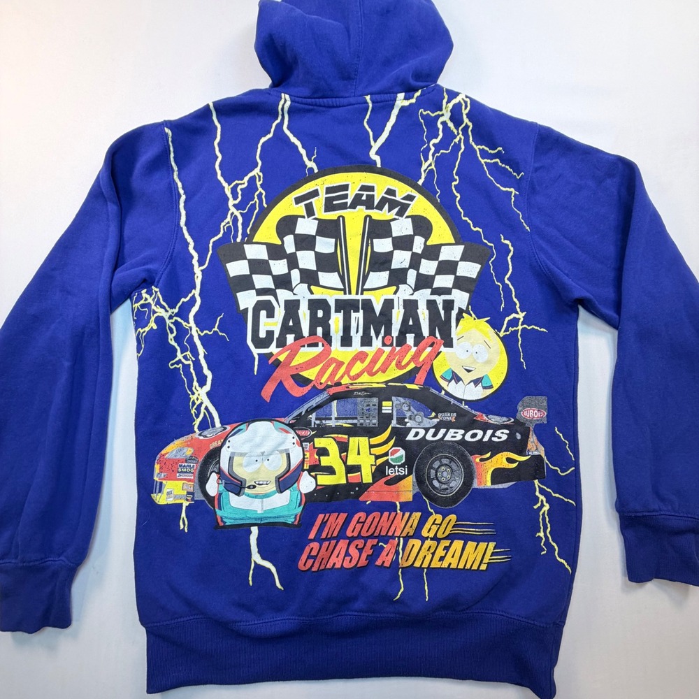 South Park Team Cartman‎ Racing Hoodie Mens Medium Blue NASCAR Inpired Graphic